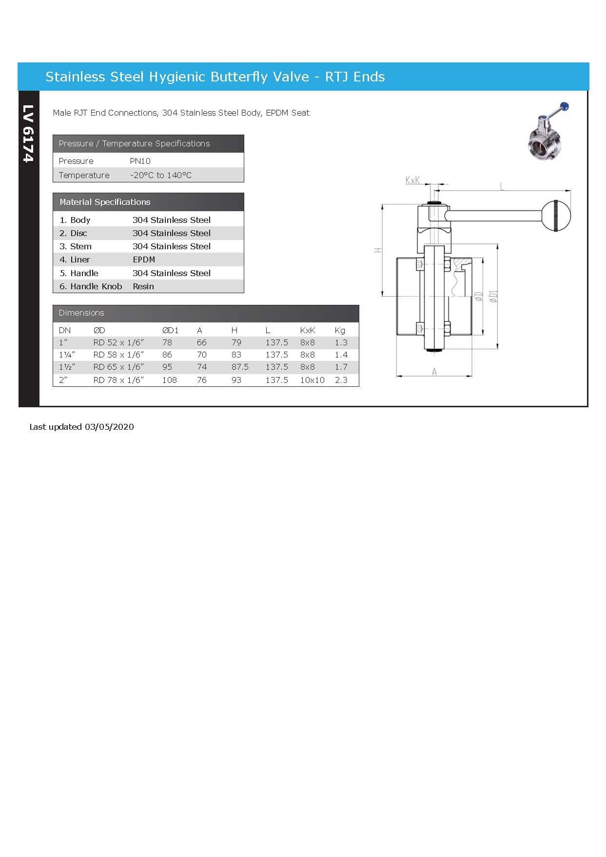Stainless Steel Hygienic Butterfly Valve RTJ Ends