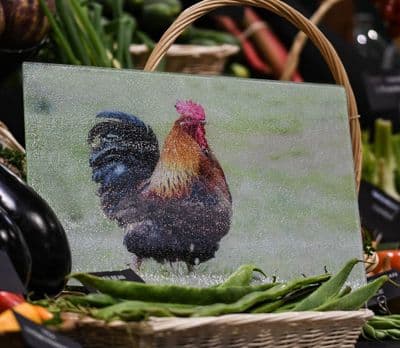 Cockerel Glass Chopping Board Large Size Toughened Glass