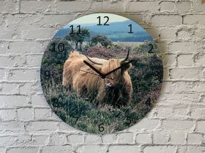 Heather and Gorse Highland Cow  Battery Wall Clock