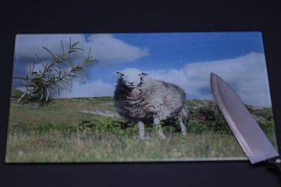 Herdwick Sheep on the Hills Glass Chopping Board Large Size Toughened Glass