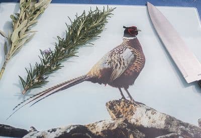 Pheasant Glass Chopping Board Large Size Toughened Glass