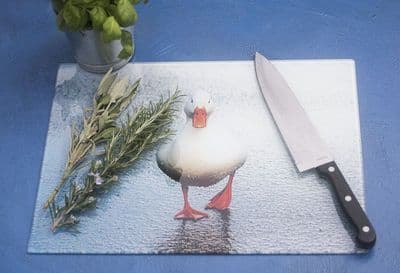 White Duck Glass Chopping Board Large Size Toughened Glass