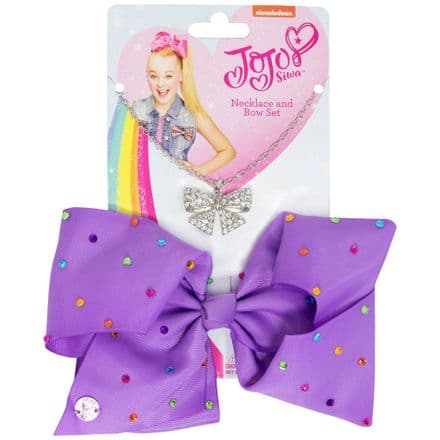 JoJo Siwa Multi Coloured Rhinestone Bow And Necklace Set -Purple