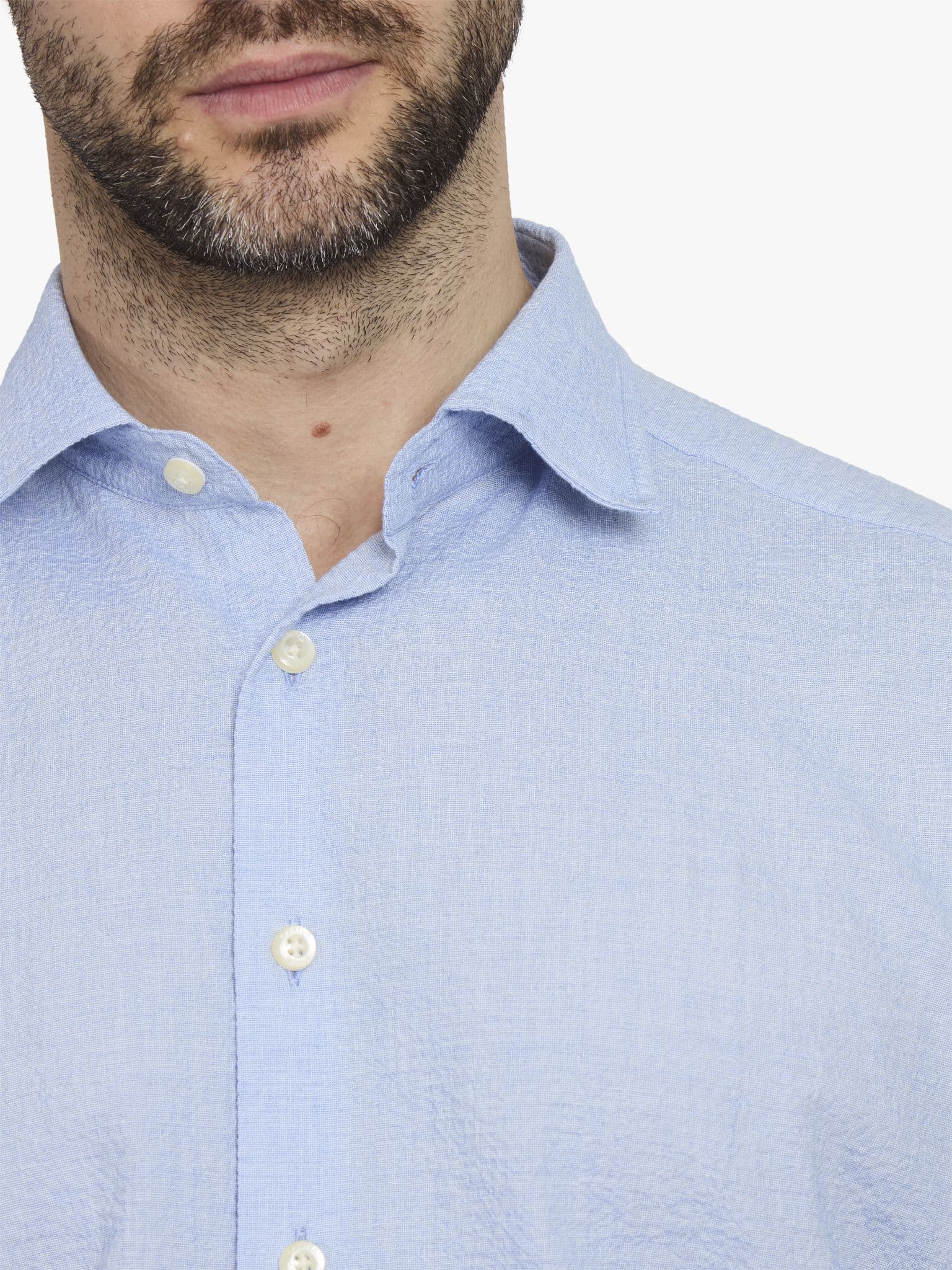 Side view of Blue Seersucker Shirt - 15