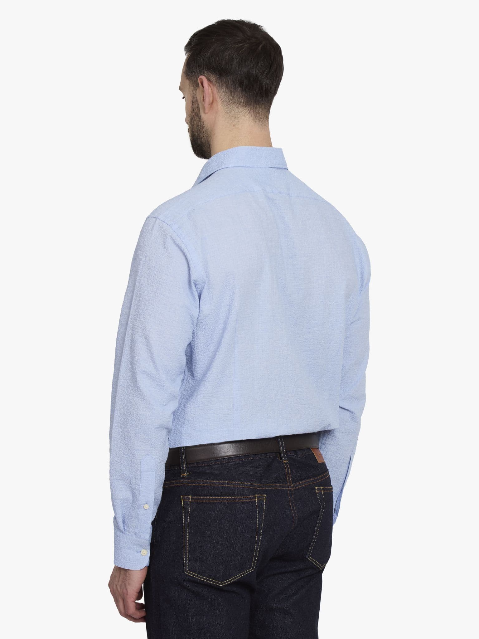Side view of Blue Seersucker Shirt - 15