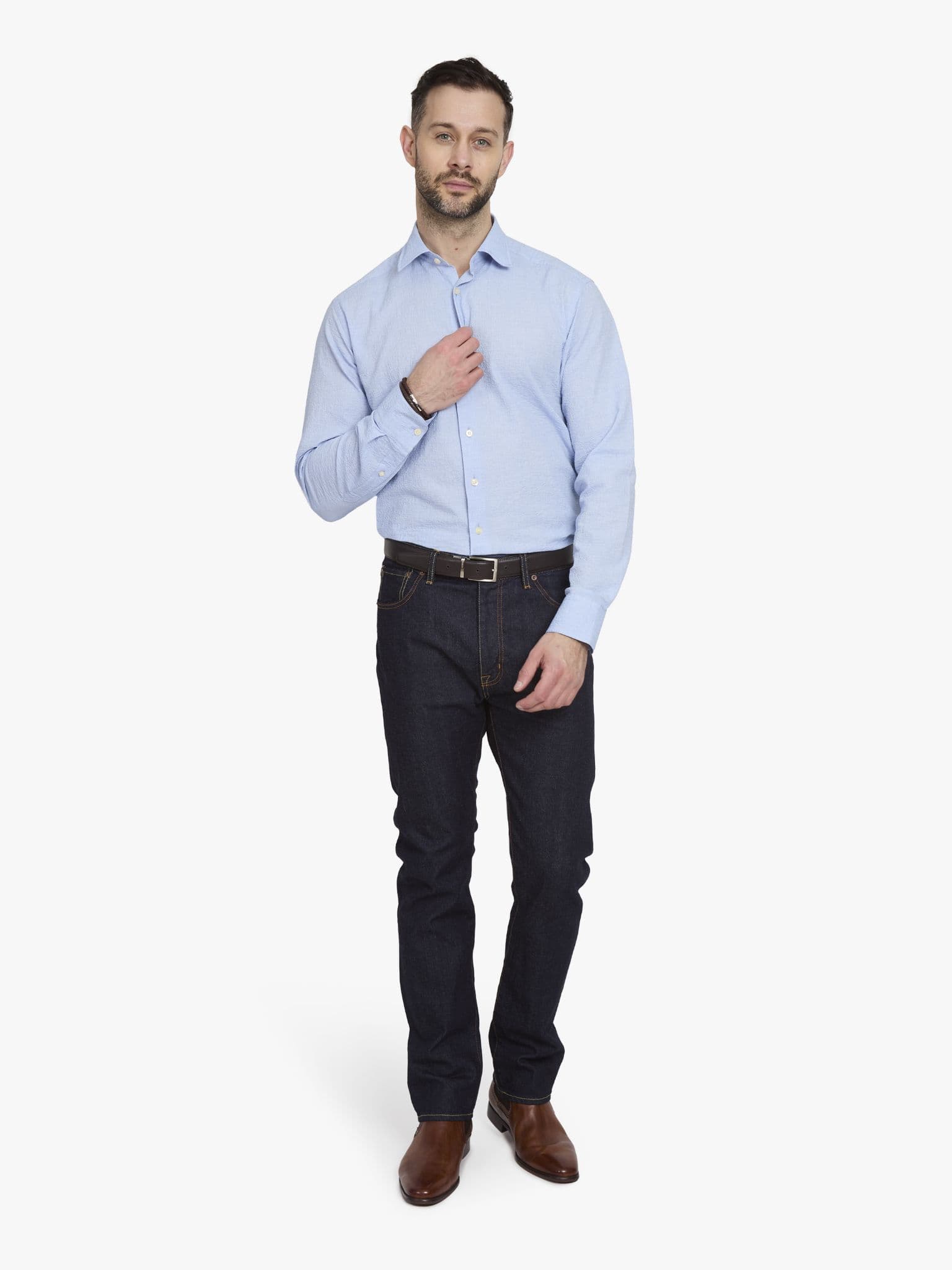Side view of Blue Seersucker Shirt - 15