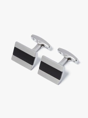 Brushed Half Barrel Onyx Cufflink