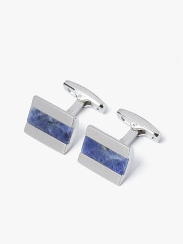 Brushed Half Barrel Sodalite Cufflink