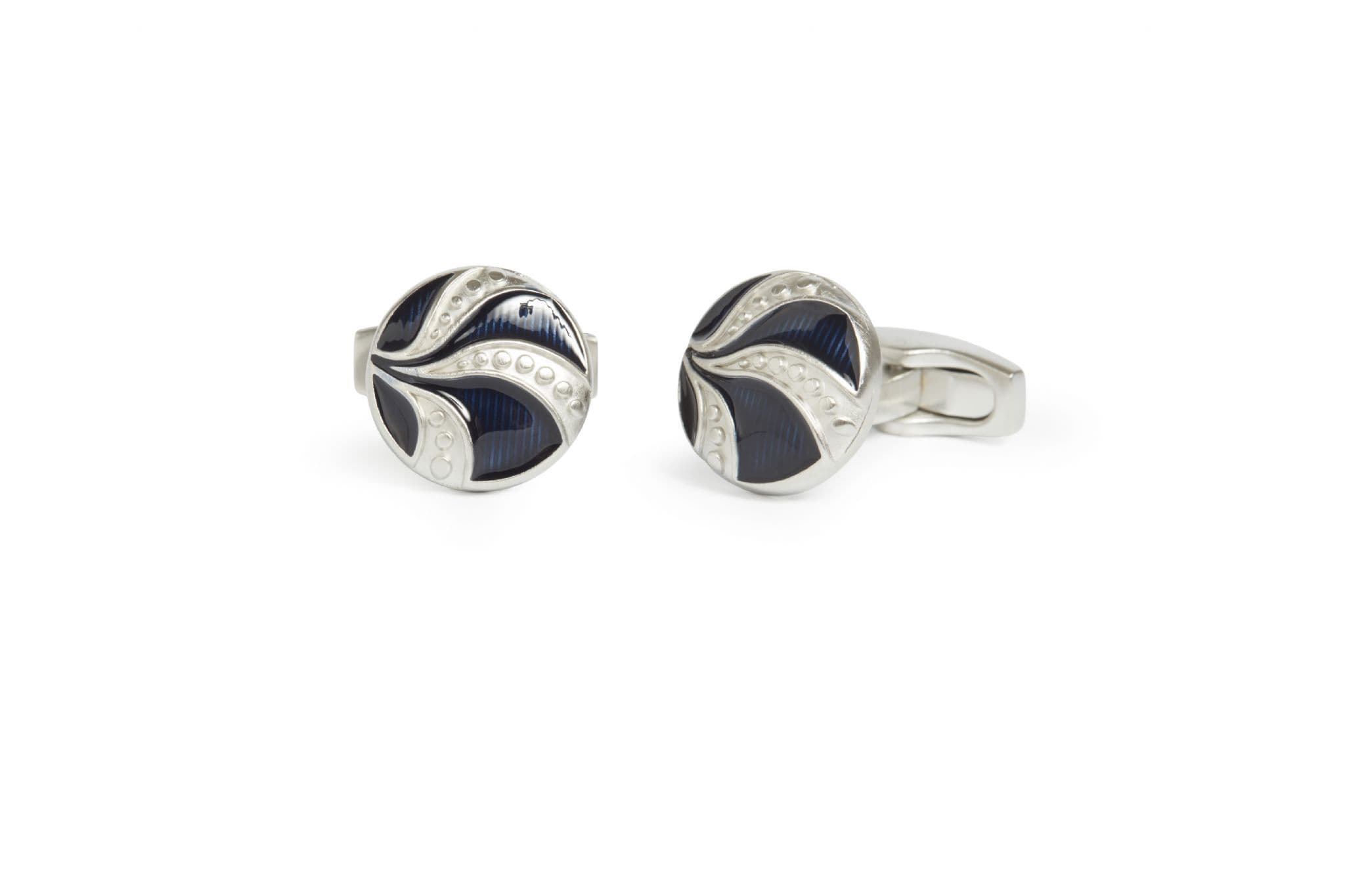 Deco Enamel Blue Button Cufflink
 