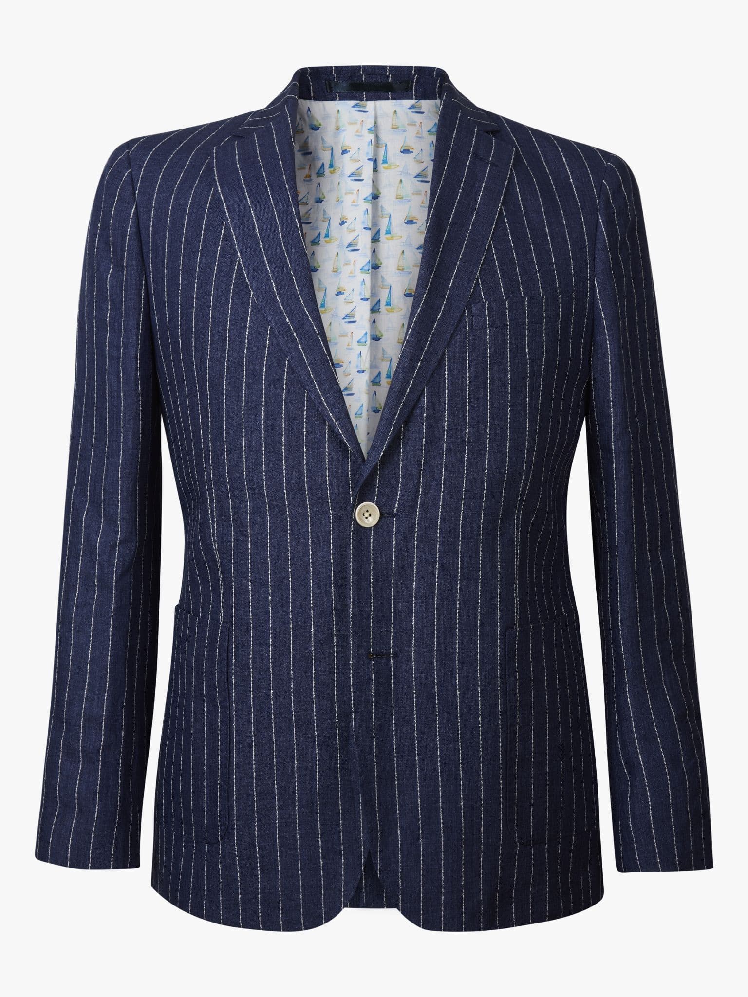 Navy Striped Linen Jacket - 44
 