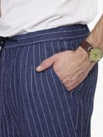 Navy Striped Linen Trousers