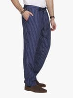 Navy Striped Linen Trousers