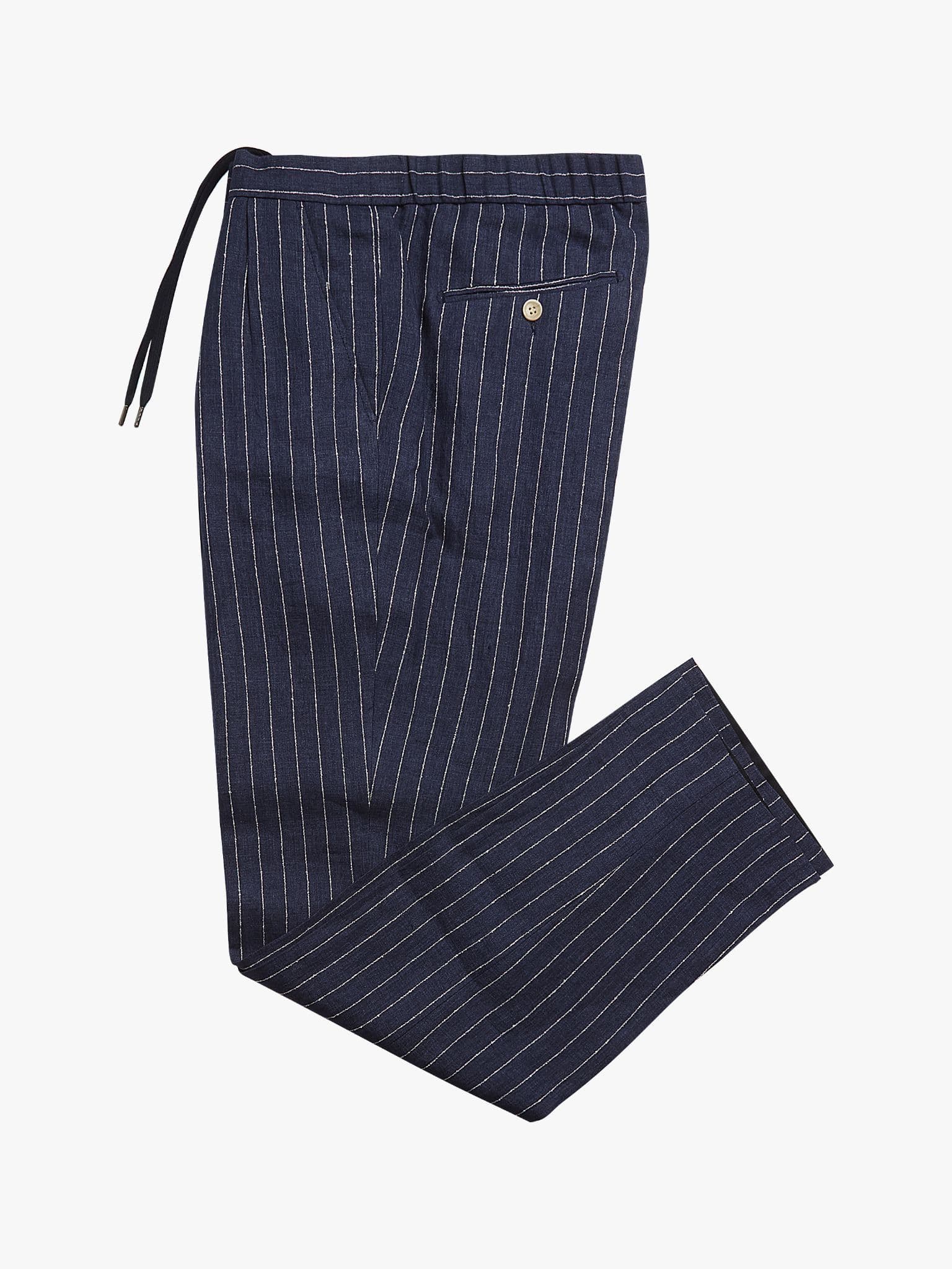 Navy Striped Linen Trousers - 32
 