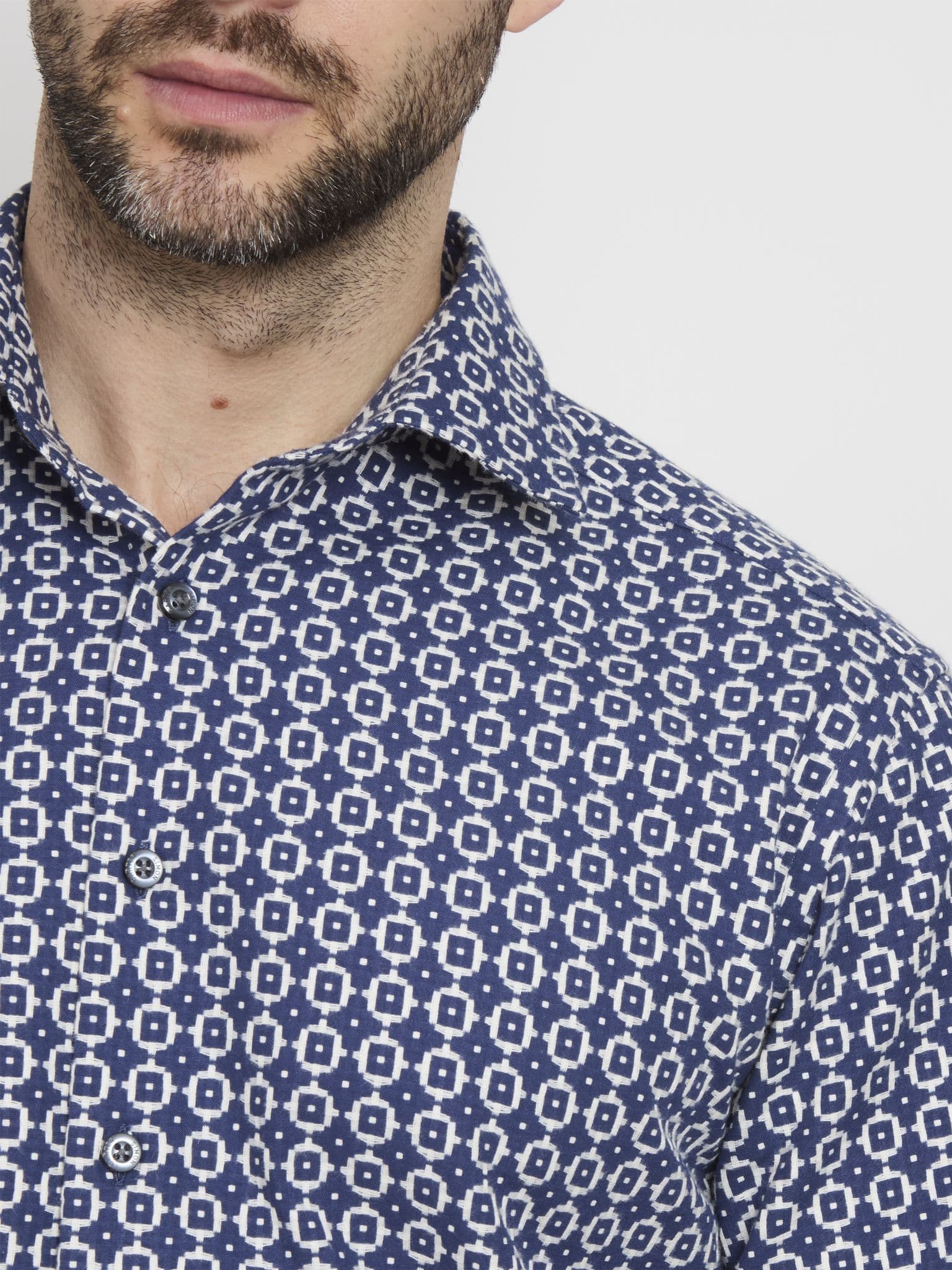 Side view of Navy White Jacquard Shirt - 16