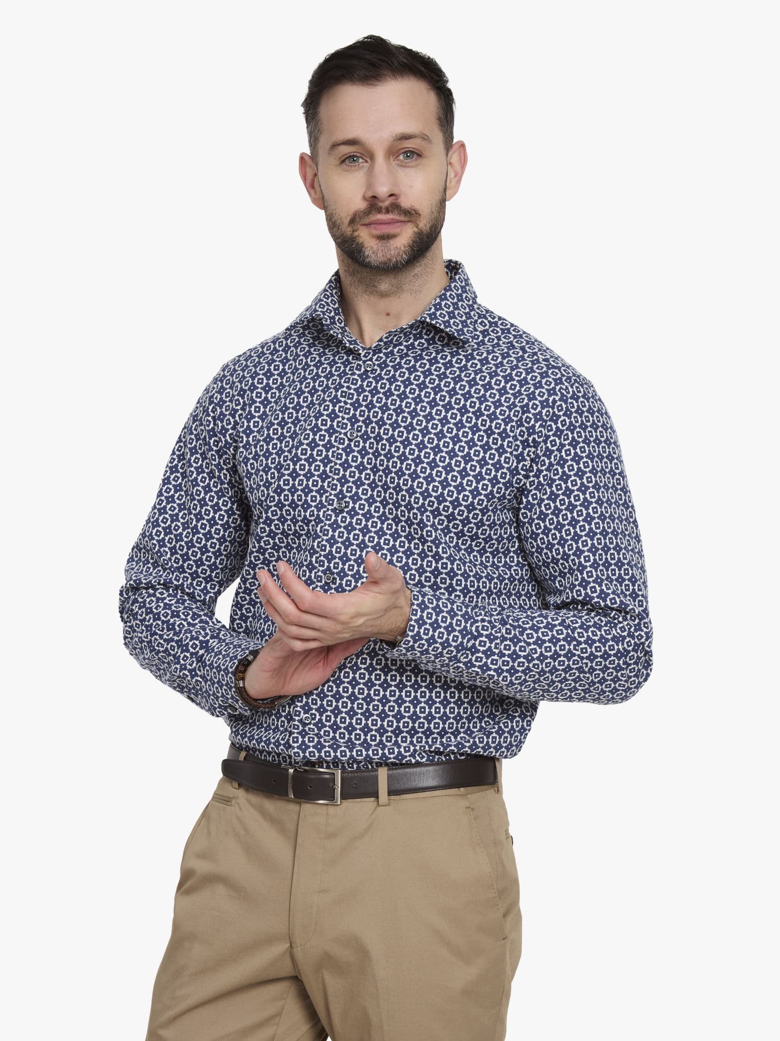 Side view of Navy White Jacquard Shirt - 16