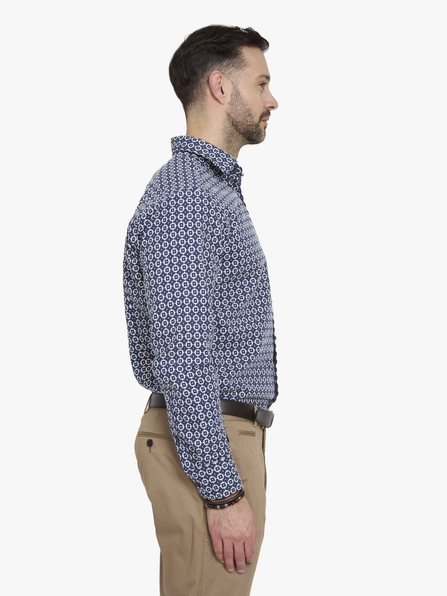 Side view of Navy White Jacquard Shirt - 16