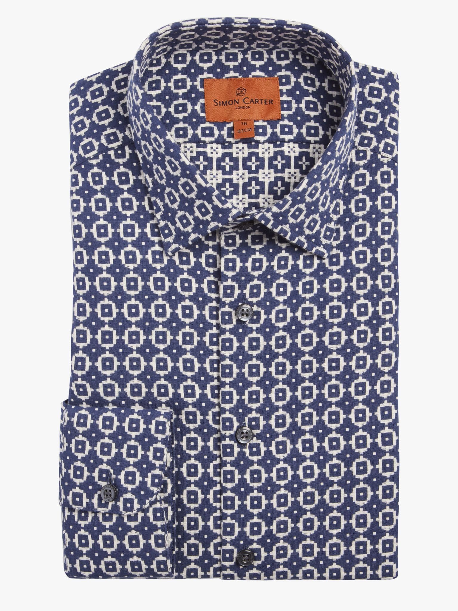 Navy White Jacquard Shirt - 16.5-image-16687519147