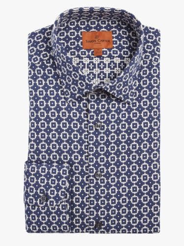 Navy White Jacquard Shirt
