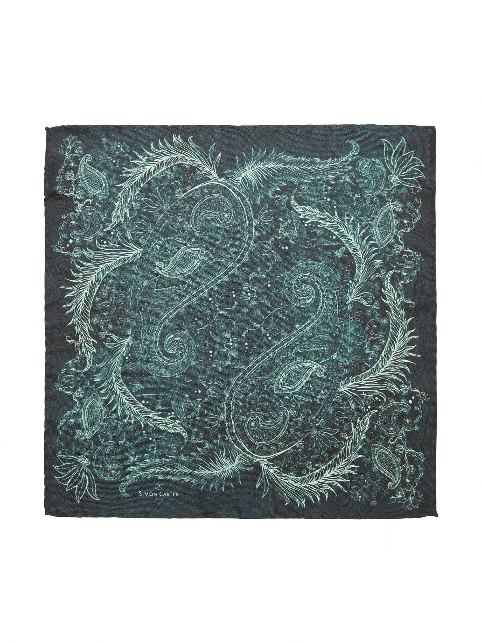 Night Paisley Silk Pocket Square Green
 