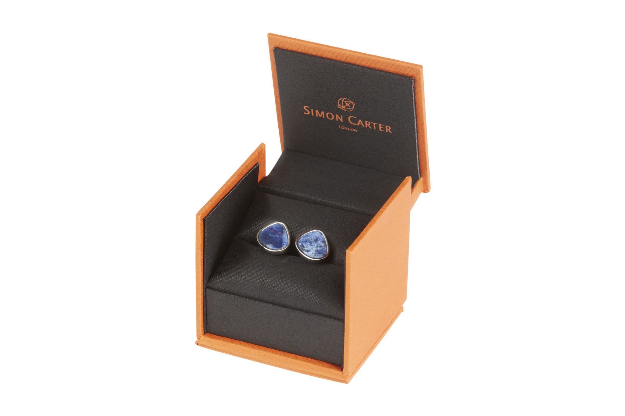 Side view of Organic Pebble Sodalite Rhodium Cufflinks