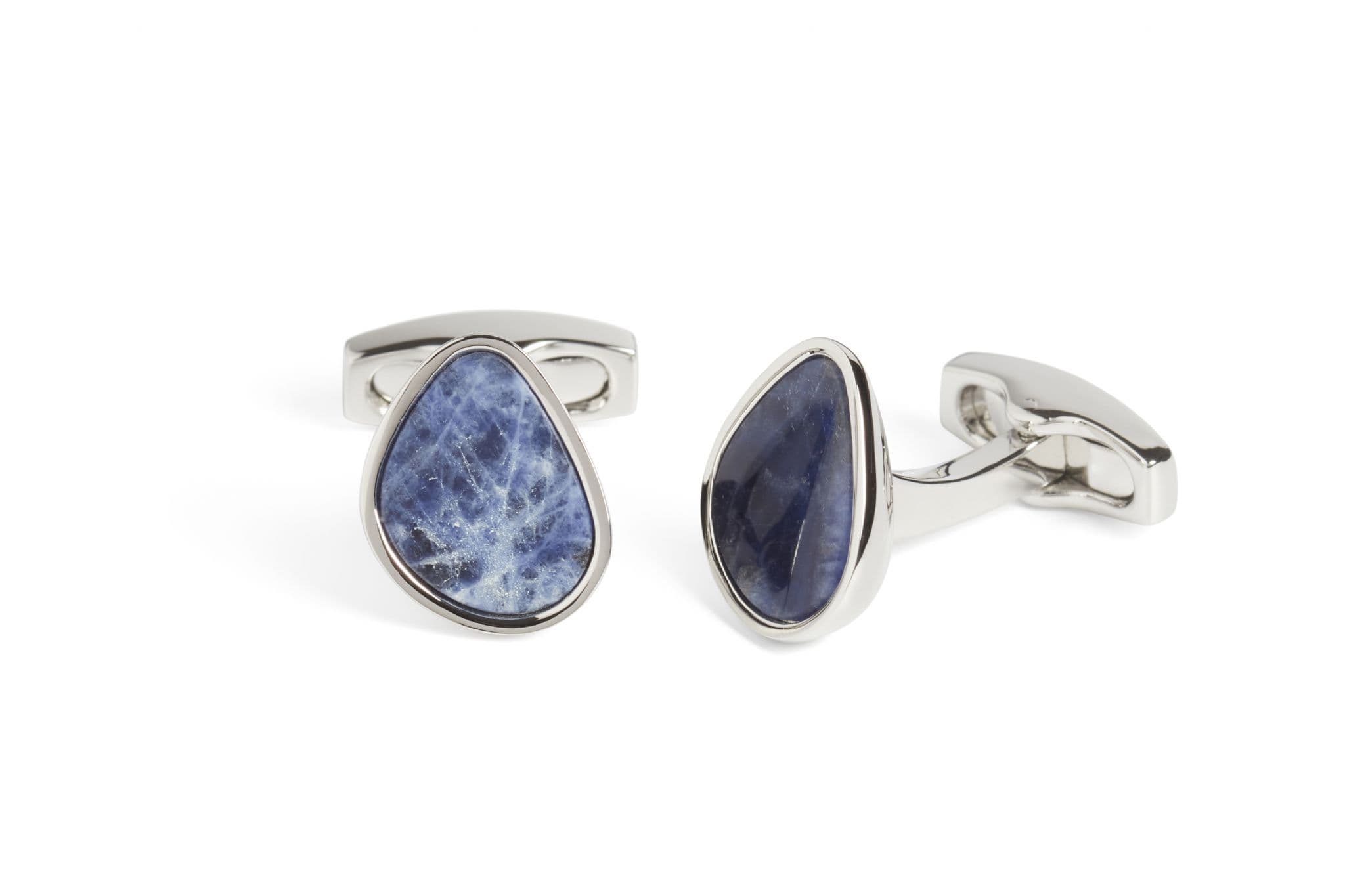 Organic Pebble Sodalite Rhodium Cufflinks
 