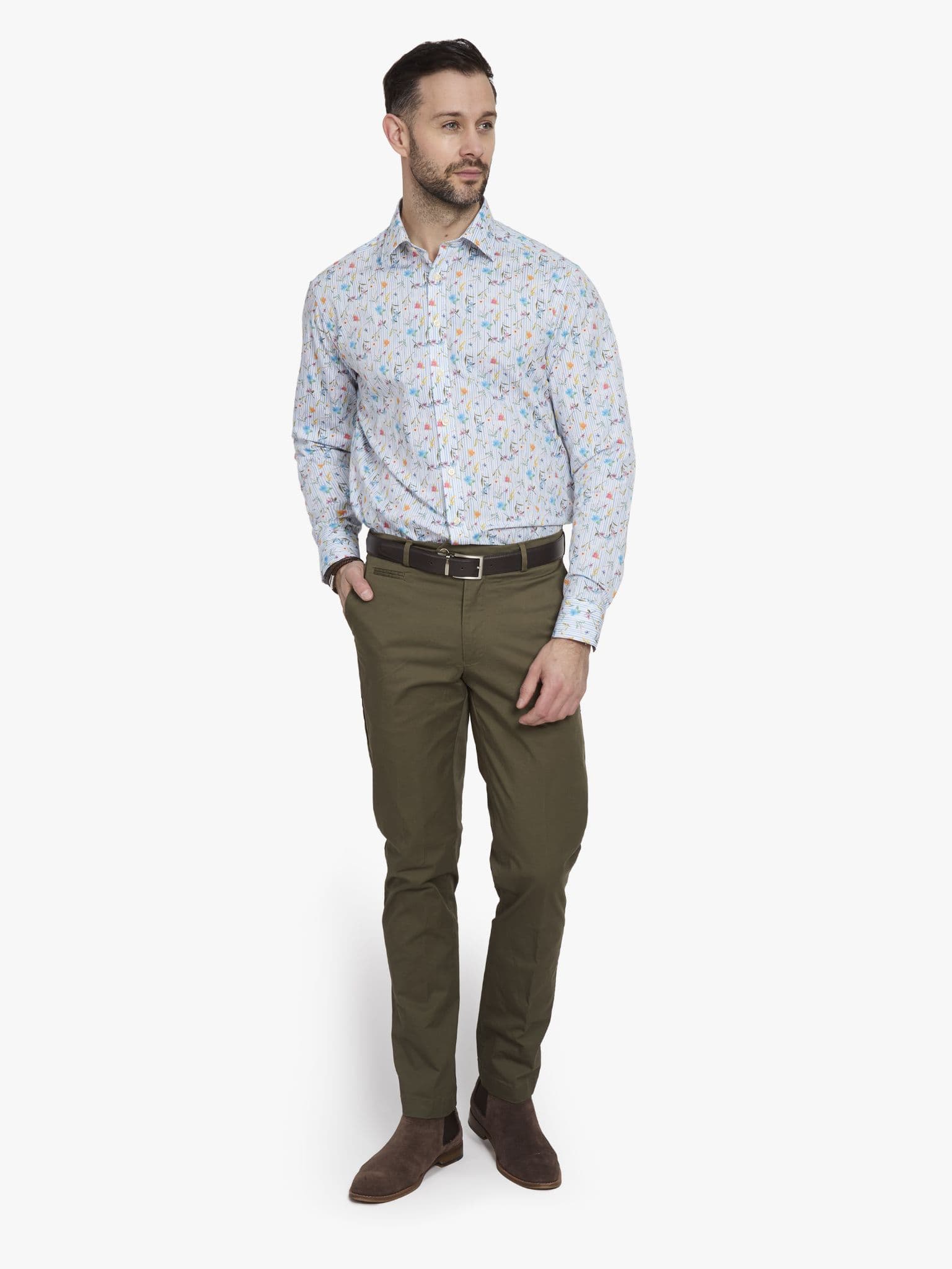 Side view of Painted Floral Stripe Shirt - 16.5