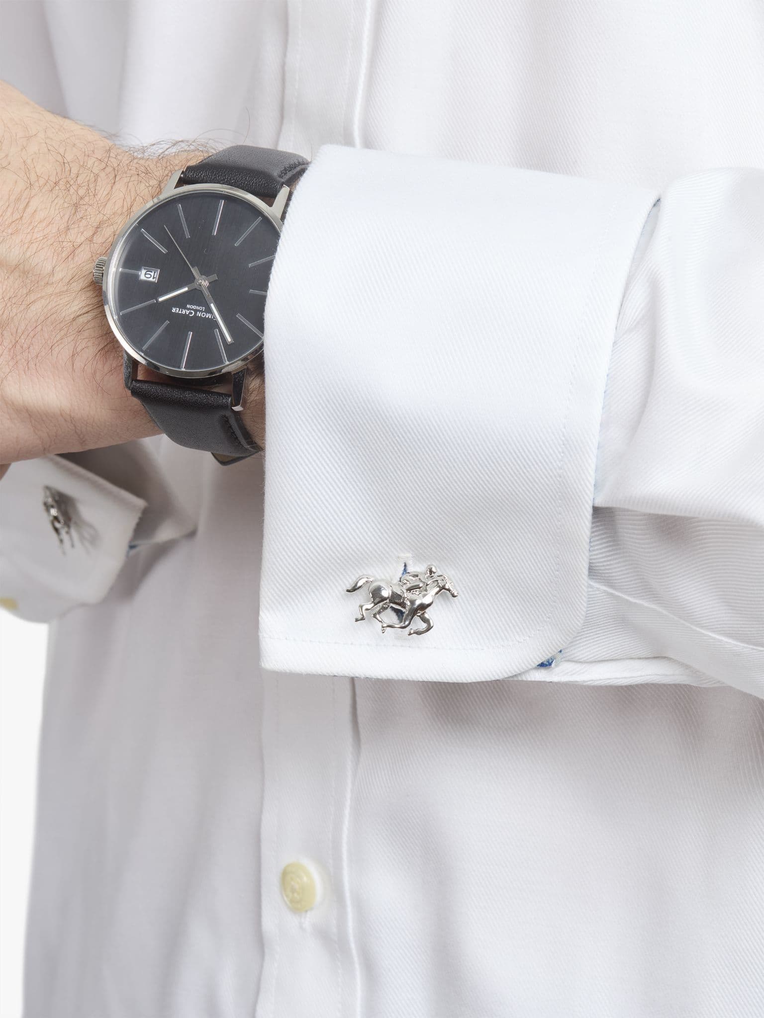 Side view of Polished Race Horse Cufflinks