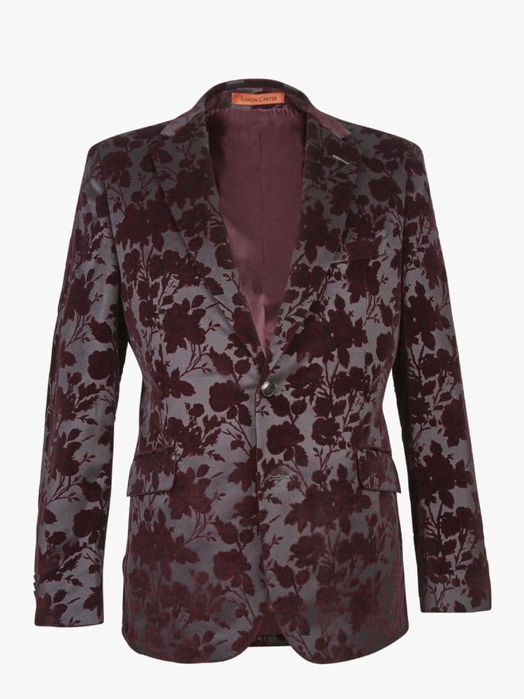 Regular Fit Floral Pattern Jacket Peak Lapel (Red) BF-2