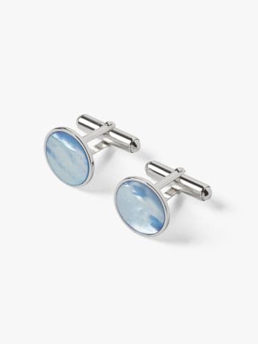Silver Blue MoP Round Cufflink
