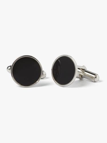 Silver Onyx Round Cufflink