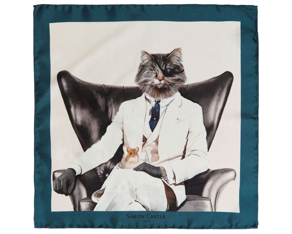 Simon Carter Evil Cat Silk Pocket Square
 