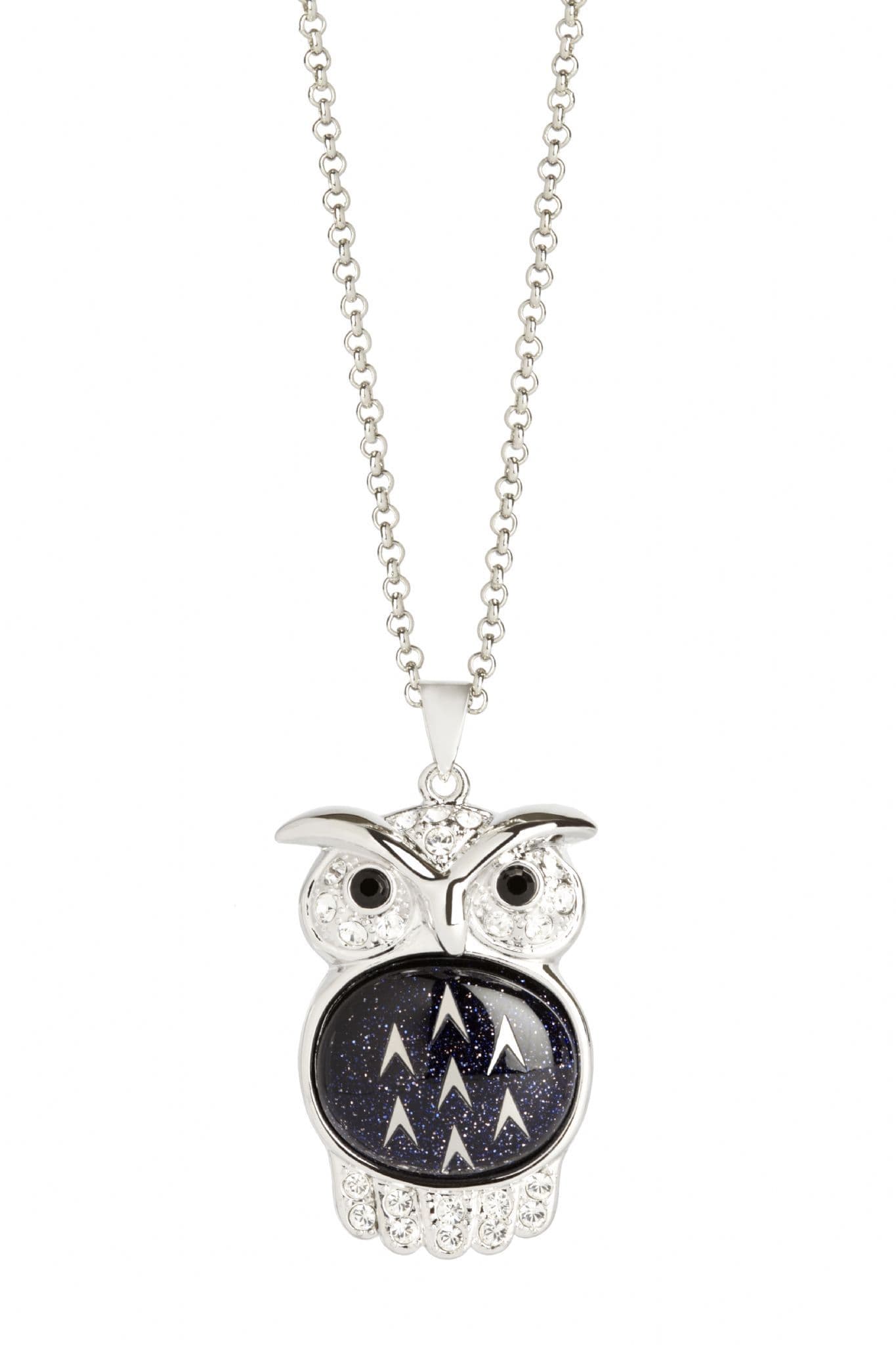 Simon Carter Large Blue Goldstone and Swarovski Crystal Owl Pendant