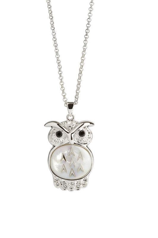 Simon Carter Large Mother of Pearl and Swarovski Crystal Owl Pendant
 