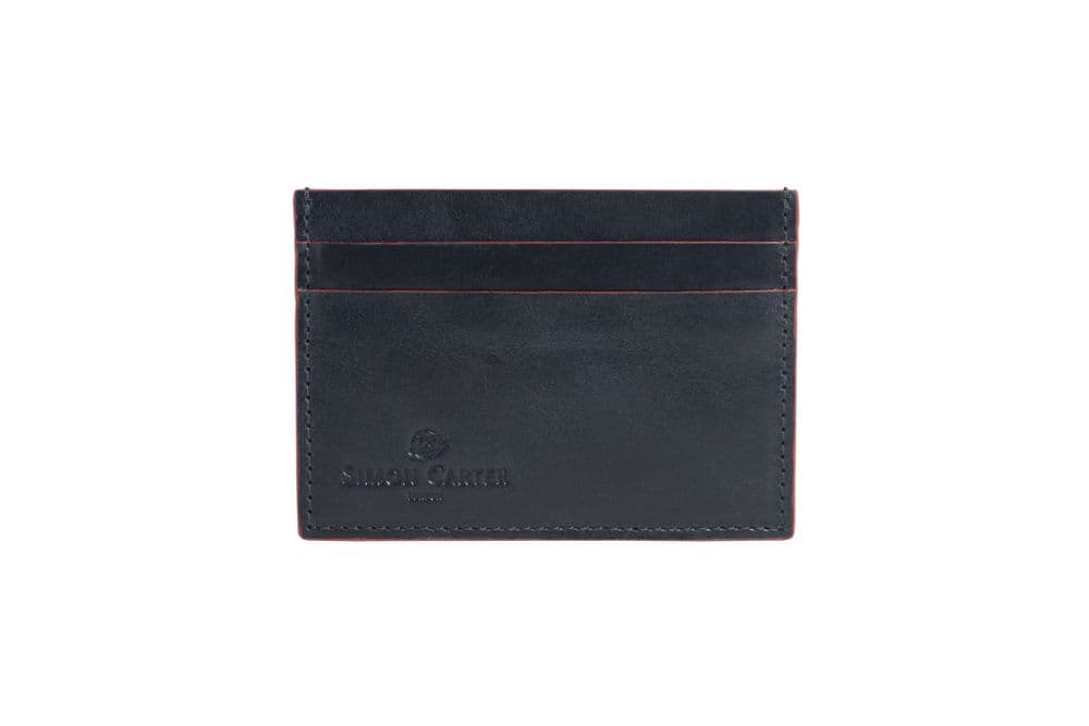 Portefeuille Simon Carter En Cuir - Couleur Bleu Marine Foncé, Lisière Rouge - Taille Adulte Homme - Neuf Avec étiquettes