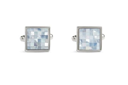 Small Square Chequer Blue MOP Cufflink
