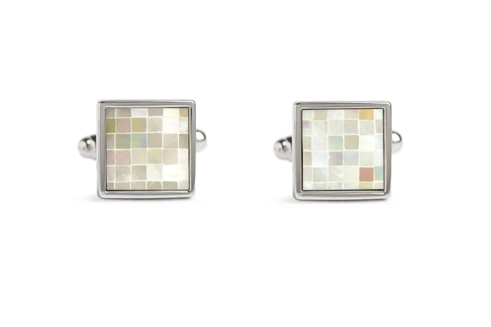 Simon Carter Small Square Chequer MOP Cufflink