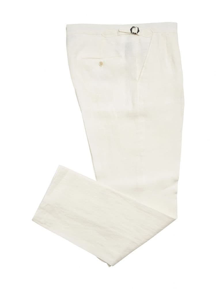 White Elastic Linen Trousers