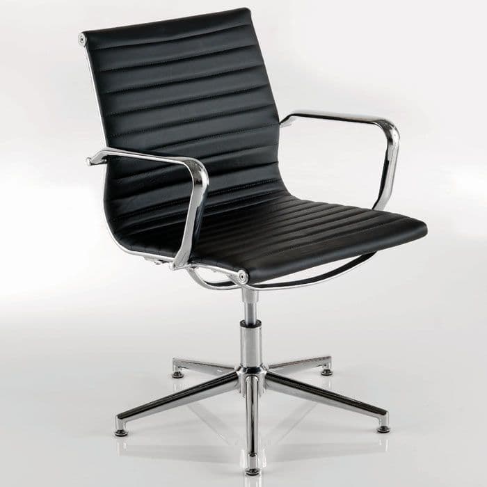 Alba Meeting Chair (Ribbed) | Studio Eames Style Meeting Chair | Ribbed Leather Meeting Chair Chrome Frame by Studio