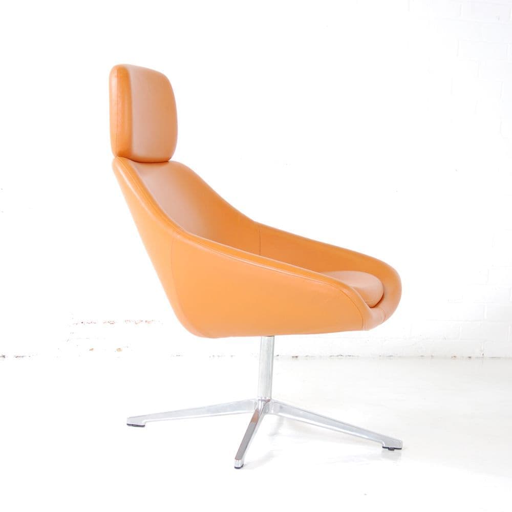 Allermuir Open Lounge Chair A641 | Orange Soft Seat | Leather Lounge Chair