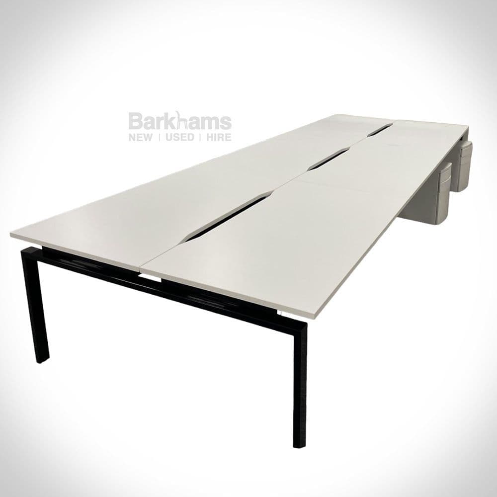 Bench Desk in White with Wire Managed Black BoxLeg Frame Rectangular