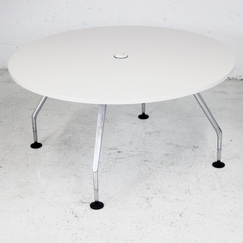 Round Table With Power Module Circular Meeting Table with Power Module | white table | round white table