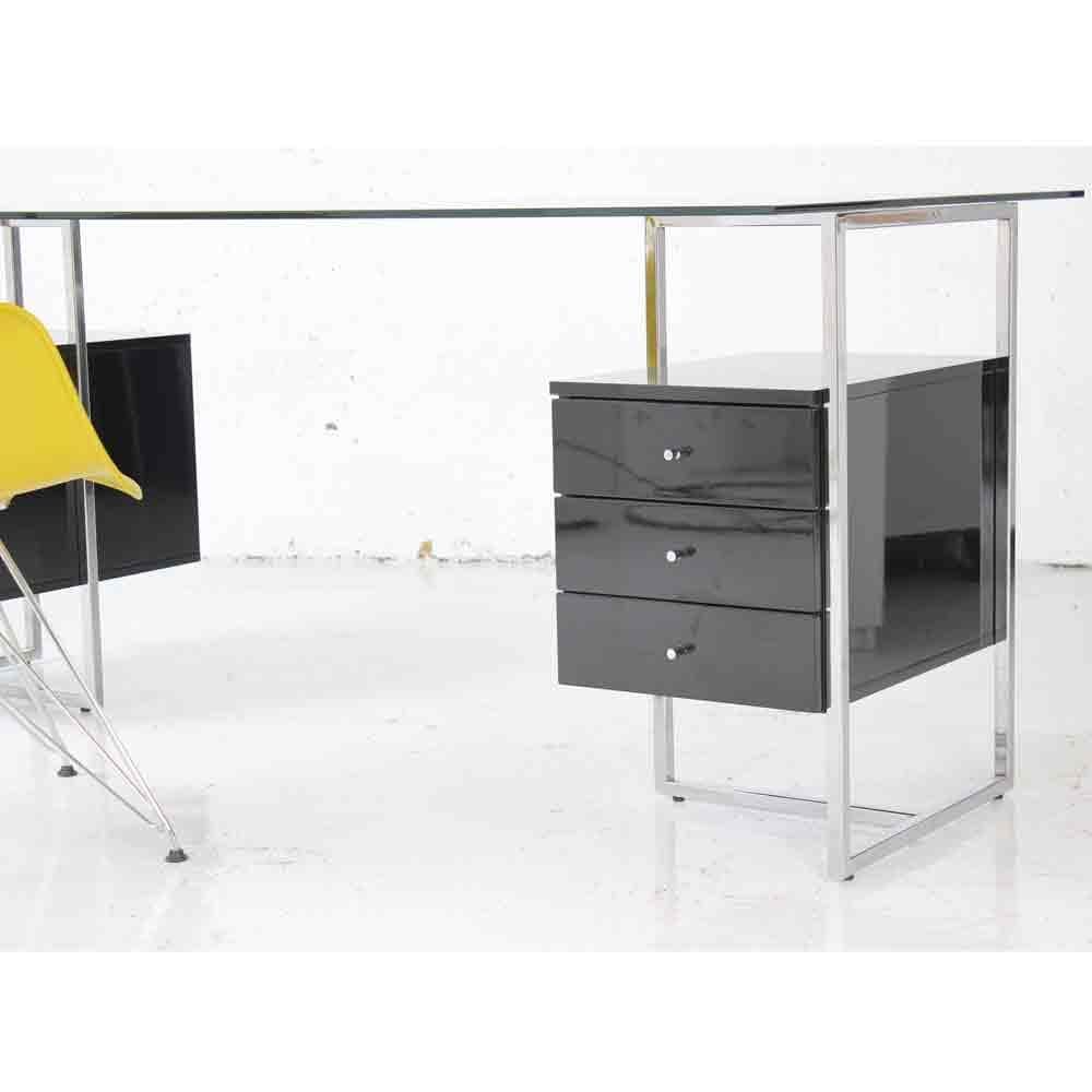 Glass Desk with Black Drawers Rectangular glass desk modern desk
