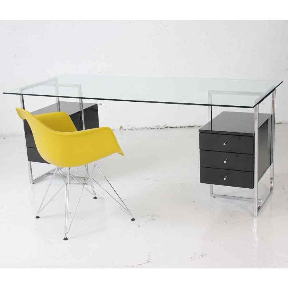 Glass Desk with Black Drawers Rectangular glass desk modern desk