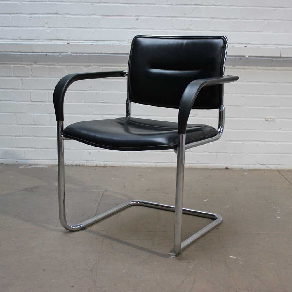 Stackable Kusch and Co Black Leather Meeting Chairs | leather cantilever meeting chair | stacking cantilever chairs