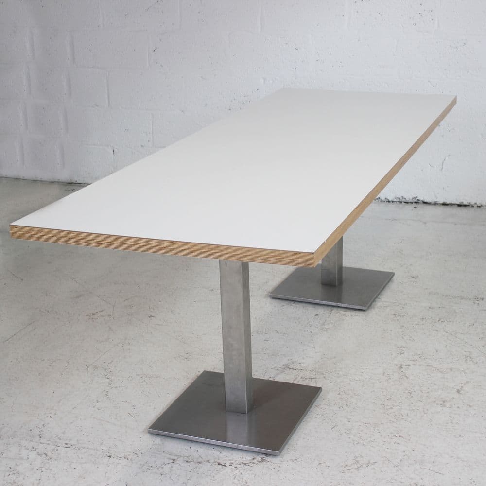 Rectangular table with twin column base | white boardroom table ...