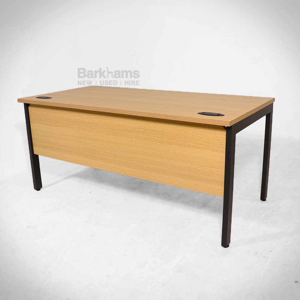 Single Rectangular Desk in Light Oak MFC with Black Box Leg Frame and Modesty Panel  TV and Film Furniture