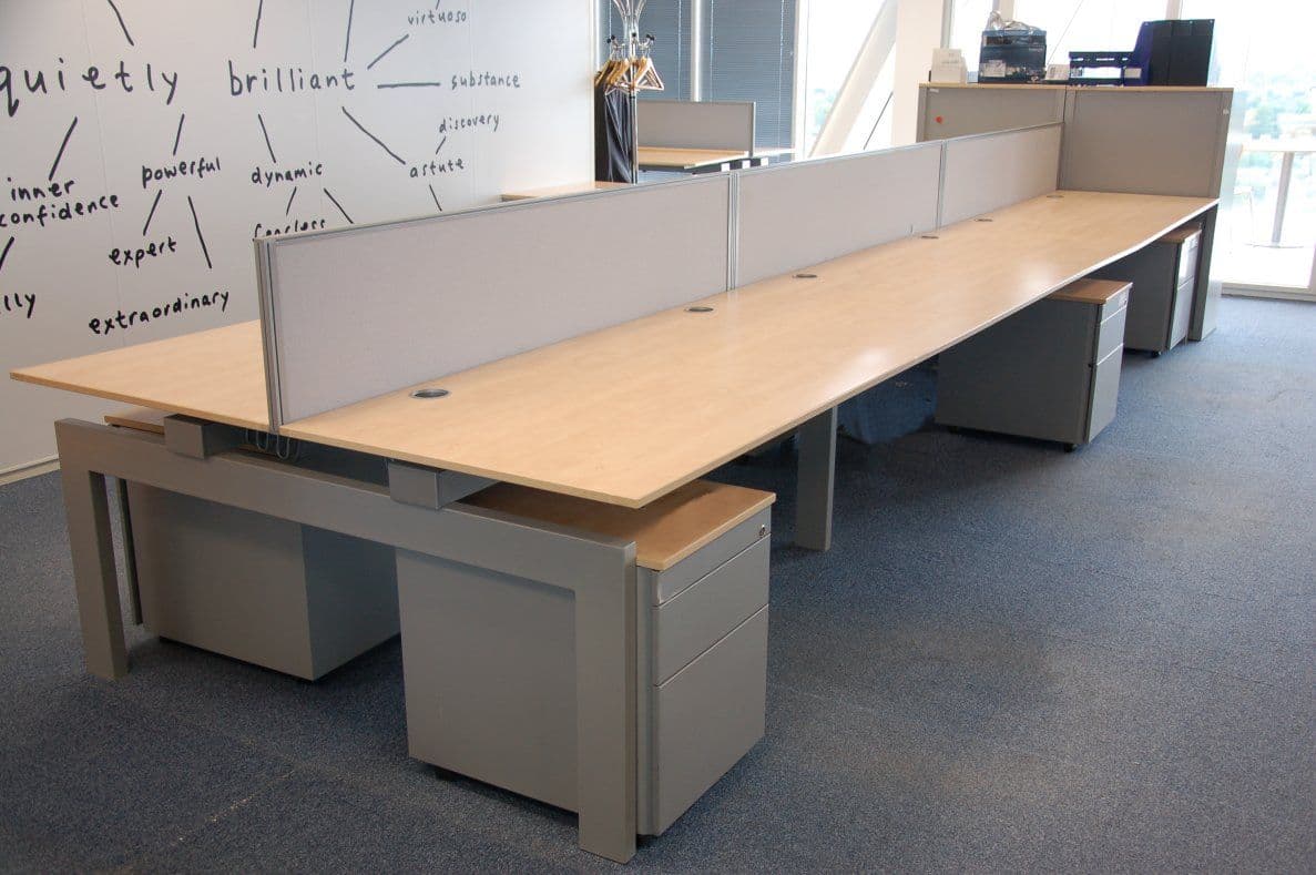 Bench Desktop Techo Platform Bench Desk | bench desk on silver base | multi person desk