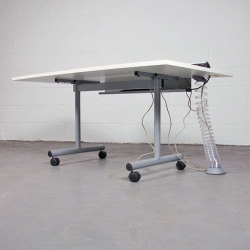 White Flip Top Table with desk mounted power modules folding table