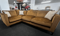 Mustard Designer Corner Sofa – Soft Fabric, Mid-Century Style, 270cm x 187cm