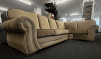 Oxford Corner Sofa – Caramel Plush Fabric, Chrome Feet, 300cm x 200cm